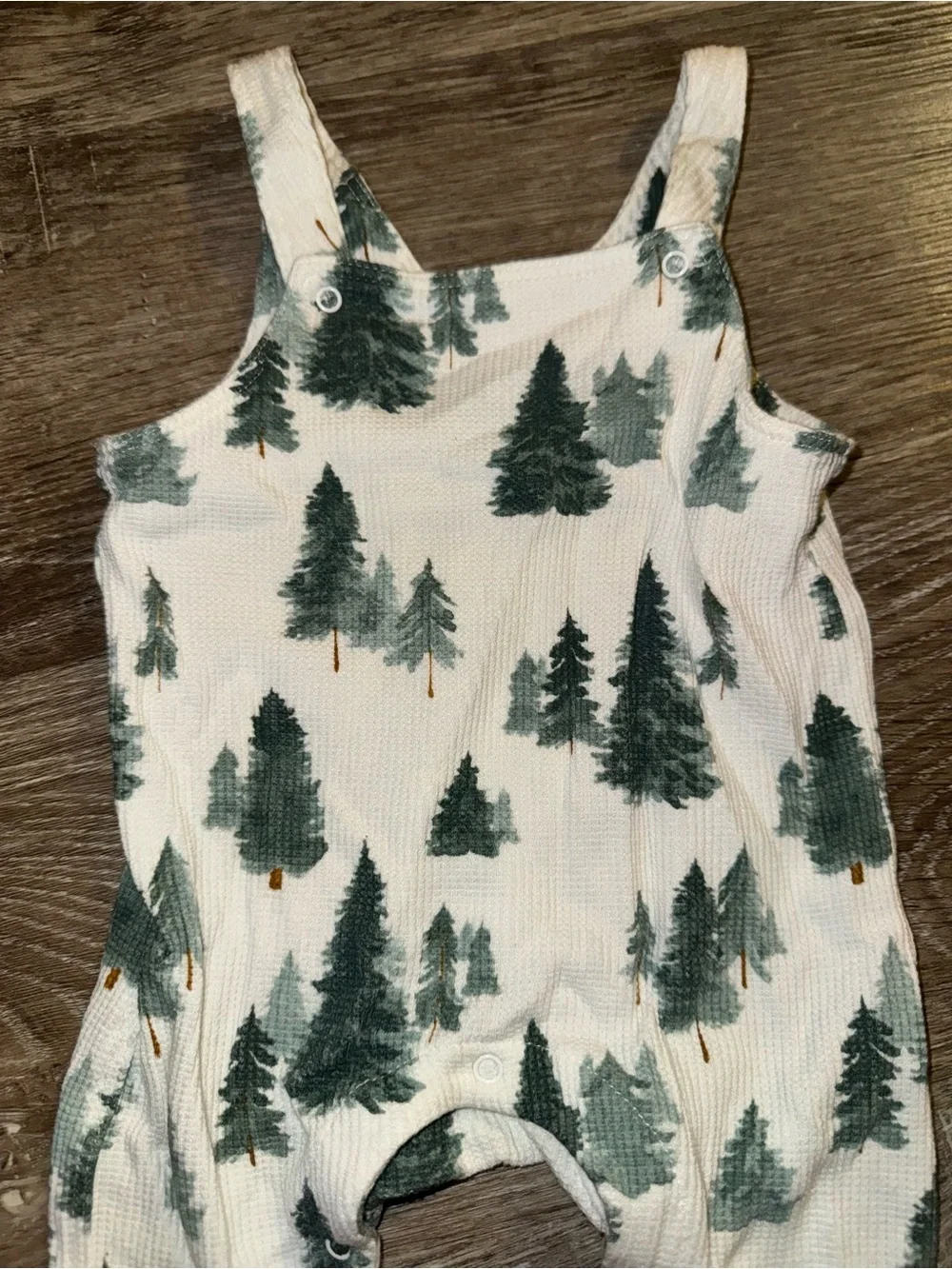 🌲Angel Dear Forest Trees Waffle-Knit Overalls Romper – Size 6/12 Mth | NWOT | 🌲